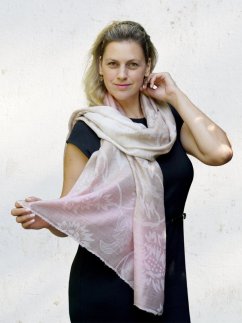 Kaschmirische Pashmina exklusiv creme mit Hellrosa und Graubraun