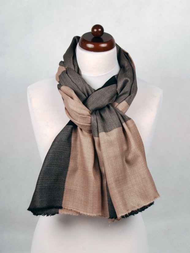 Kašmírská vlněná pašmína exclusive světle hnědo-černá