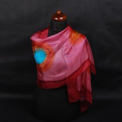 Hedvábná malovaná šála starorůžovo-tmavě červená