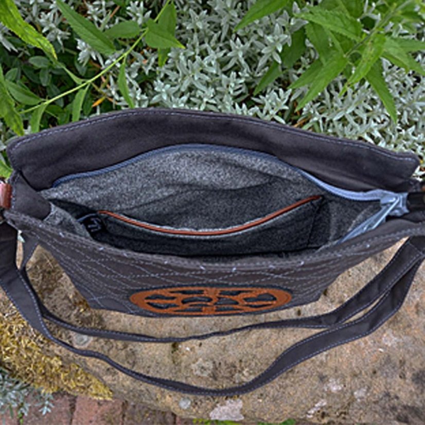 Tibetische Handtasche crossbody Tharpa Khorlo dunkelgrau