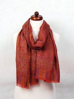 Kašmírska vlnená pašmína Khani Jamavar exclusive červená