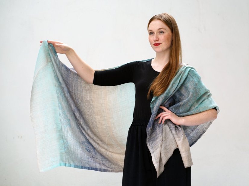 Kaschmirische Pashmina exklusiv mit Dunkelblau und Helltürkis