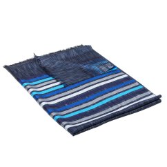 Šál z viskózy a hodvábu s pruhmi tmavošedý s šedou a modrou farbou