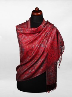 Hodvábny šál Super veľký červený s oranžovou s tyrkysovou farbou