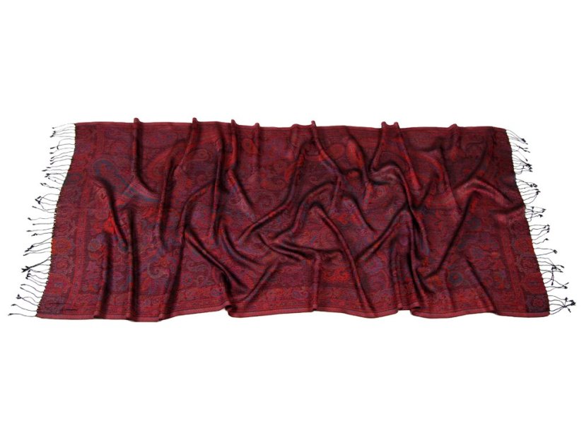 Schal aus Viskose und Seide Lhamo schwarz mit Magenta und Orange