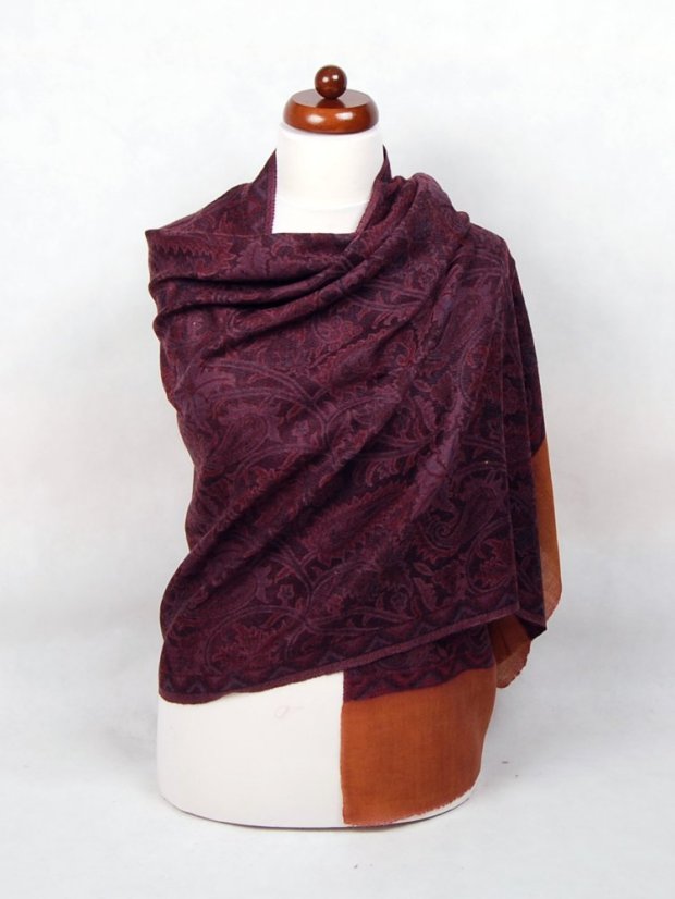Kaschmirische Pashmina Khani Jamawar exklusiv mit Lila, Schwarz und Braun