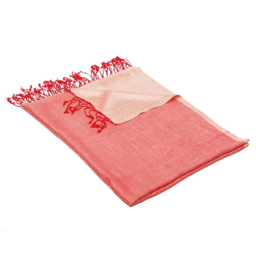 Schal aus Viskose und Seide beidseitig rot-cremefarbe