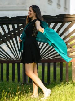 Kašmírská vlněná pašmína Self smaragdově zelená