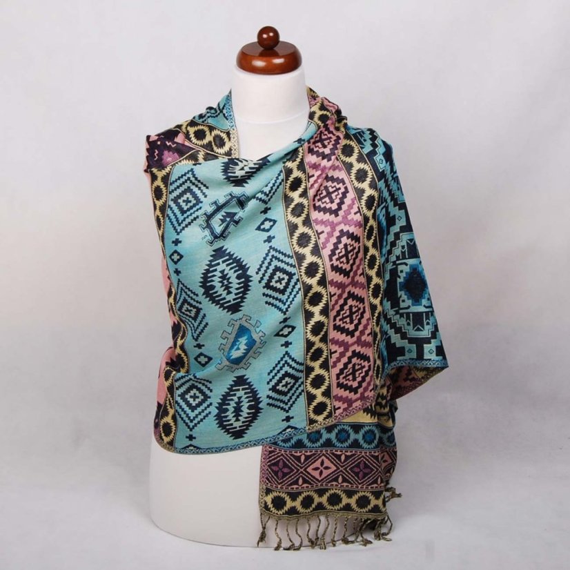 Schal aus Viskose mehrfarbig mit Helltürkis