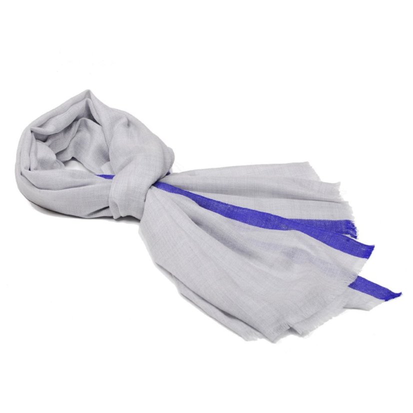 Kašmírská vlněná pašmína exclusive s hedvábím světle šedá s modrou