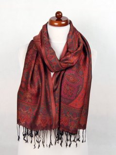 Šála z viskózy a hedvábí černá s magentou a tmavě zelenou