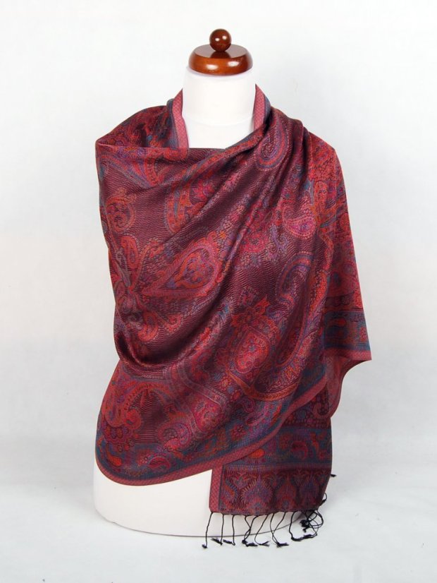 Schal aus Viskose und Seide Tsering schwarz mit Magenta und Orange