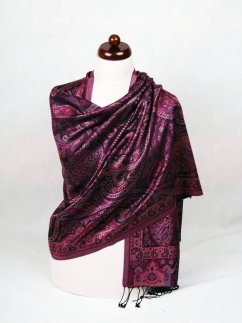 Hodvábny šál Super veľký čierno-fialový