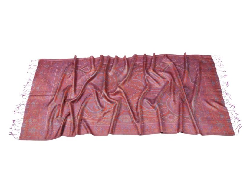 Hedvábná šála Super velká světle fialová s tyrkysovou a žlutou