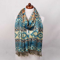 Šála z viskózy vícebarevná se světle modrou