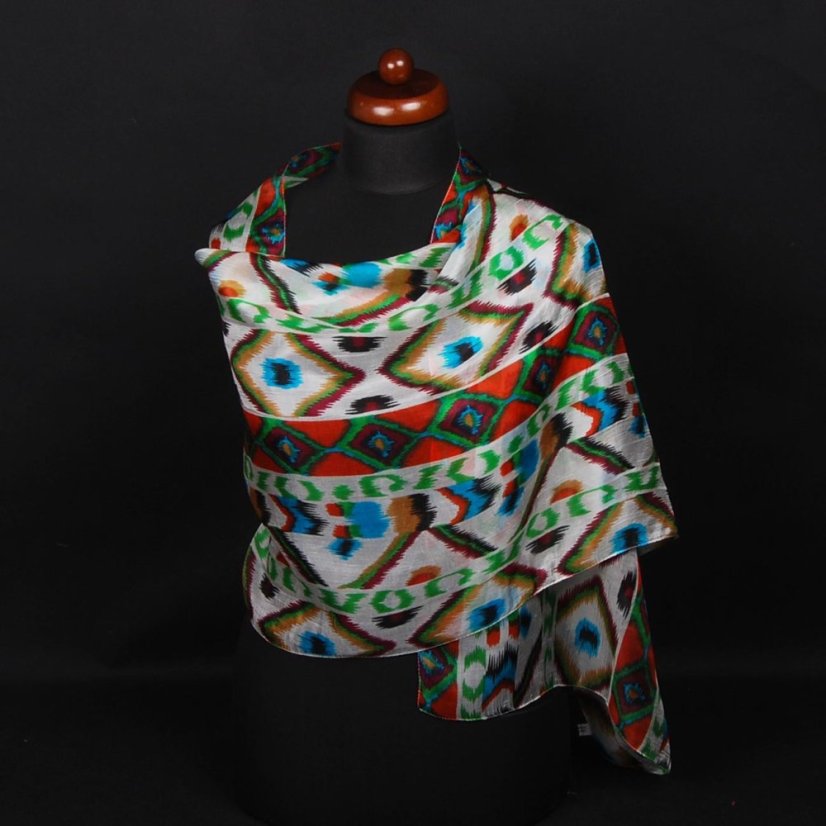 Seidenschal mit Aufdruck weiß mit hellgrün und Kupfer-Farbe