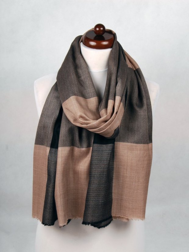 Kašmírska vlnená pašmína exclusive svetlohnedo-čierna