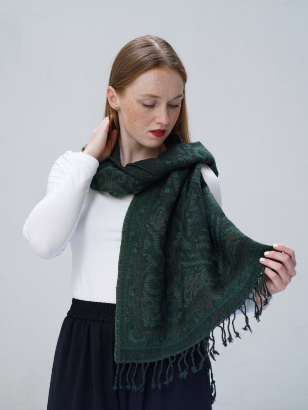 Šál z merino vlny tmavozelený