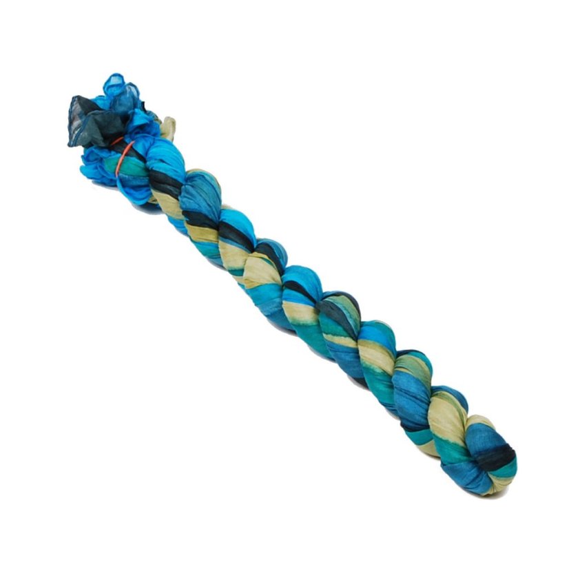 Seiden-Knitterschal türkis mit Grüngelb und Schwarz