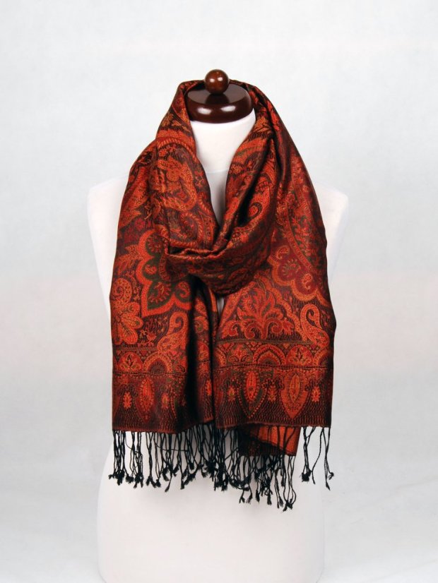 Hodvábny šál Super veľký čierno-medený