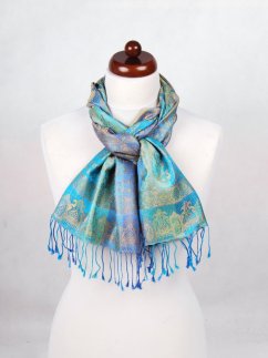 Hodvábny šál Super modro-tyrkysový so žltou farbou