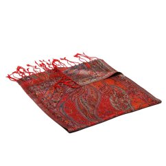 Hodvábny šál Super Dekyi červený s tyrkysovou farbou