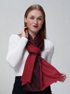 Kašmírská vlněná pašmína exclusive tmavě červeno-černá