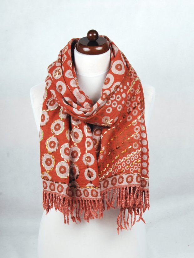 Schal aus Merinowolle handgestickt orange