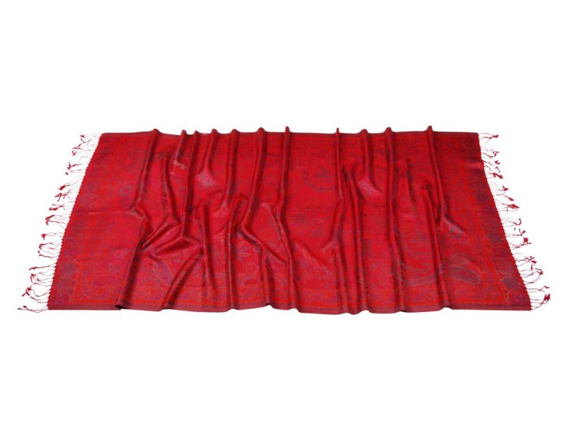 Hedvábná šála Super velká červená s tmavě zelenou