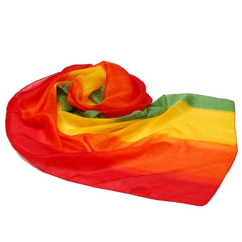 Handgemalter Seidenschal gelb-orange-rot-grün
