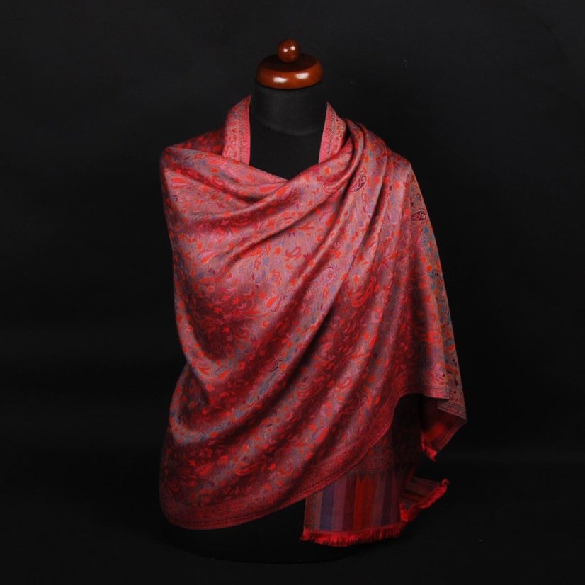 Schal aus Viskose und Seide Khani Jamawar rosa mit Türkis