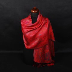 Seidenschal Super mittelgroß Norbu rot mit Magenta und Dunkelgrün