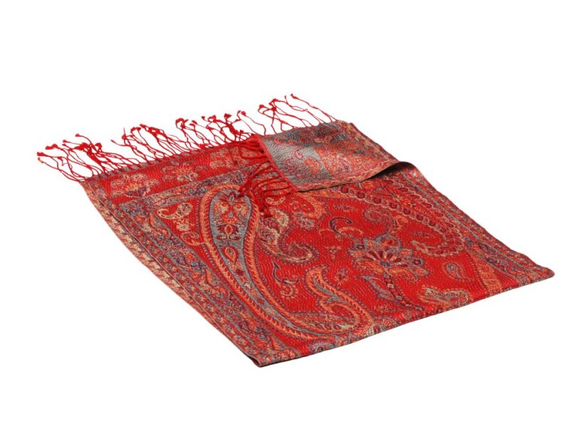 Hedvábná šála Super Tenzin červená s tyrkysovou