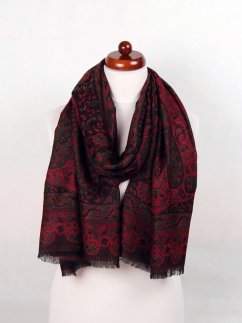 Kaschmirische Pashmina Khani Jamawar exklusiv Drolma schwarz-rot mit Dunkelgrün