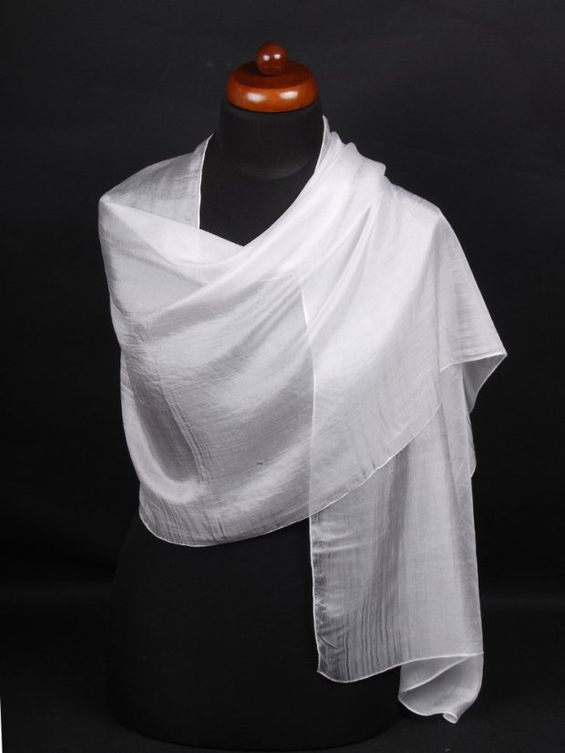 Hodvábny šál jednofarebný biely