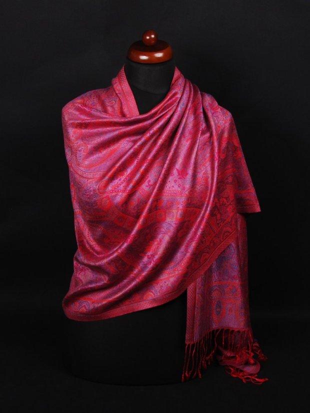 Seidenschal Super groß rot mit Türkis und Orange