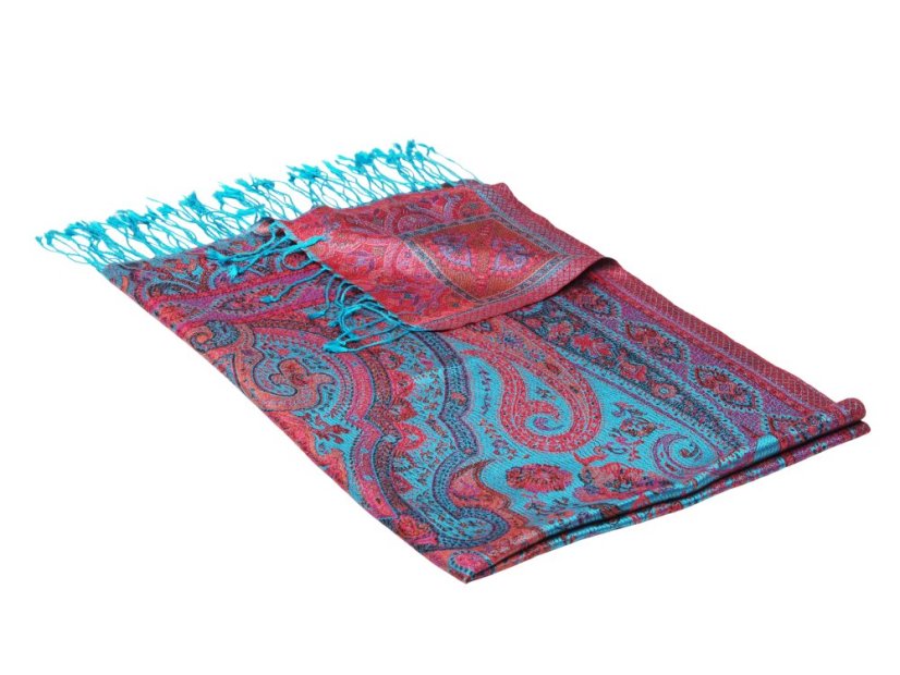 Hedvábná šála Super velká tyrkysová s magentou