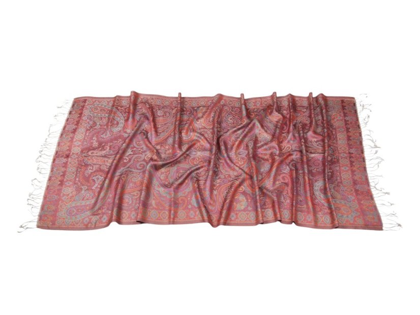 Seidenschal Super groß cremefarben mit Rot und Blau