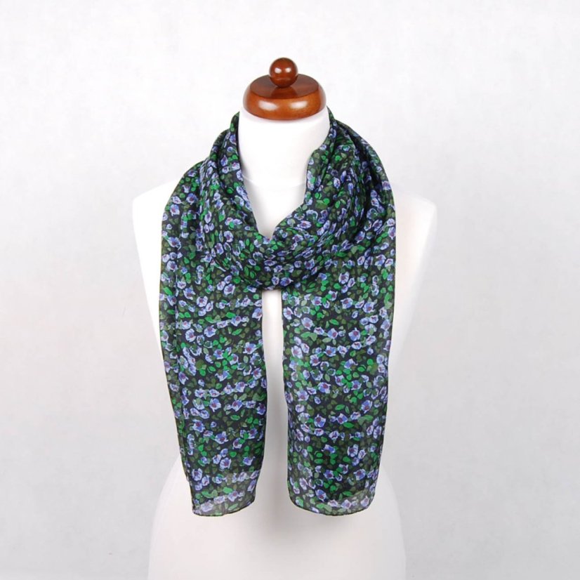 Hedvábná šála s potiskem černo-zelená