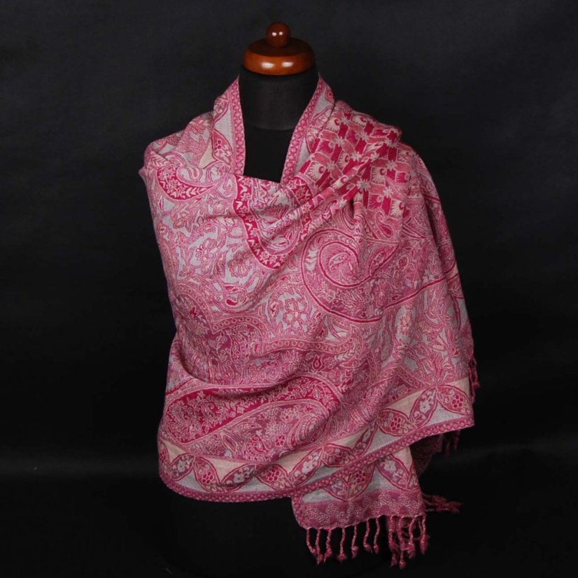 Schal aus Merinowolle in Magenta und Cremefarbe