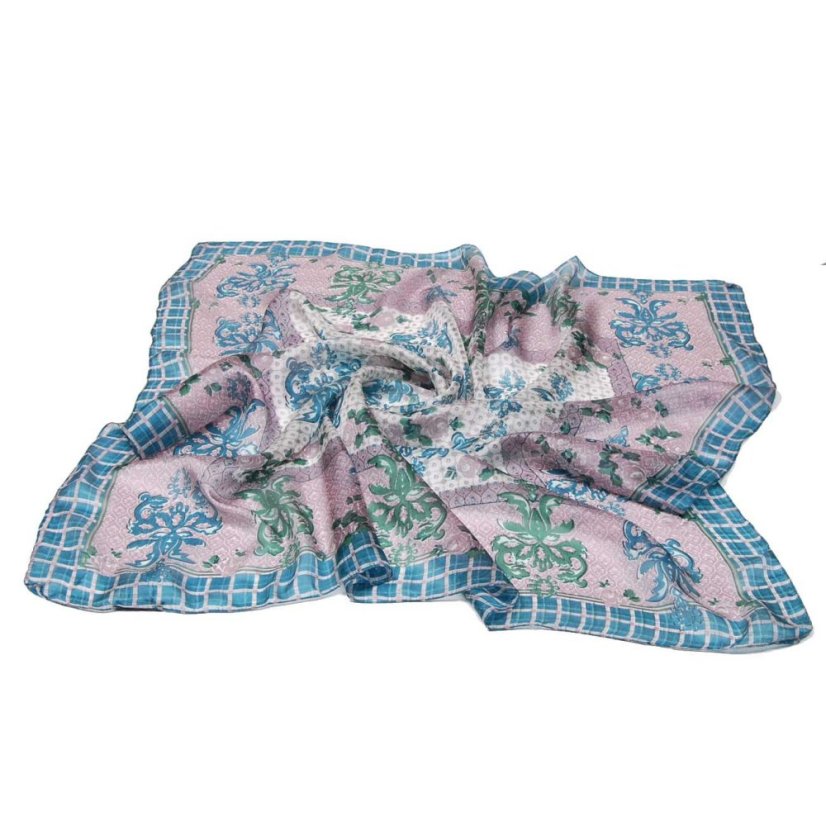 Seidentuch mit Aufdruck mit Graulila und Dunkeltürkis