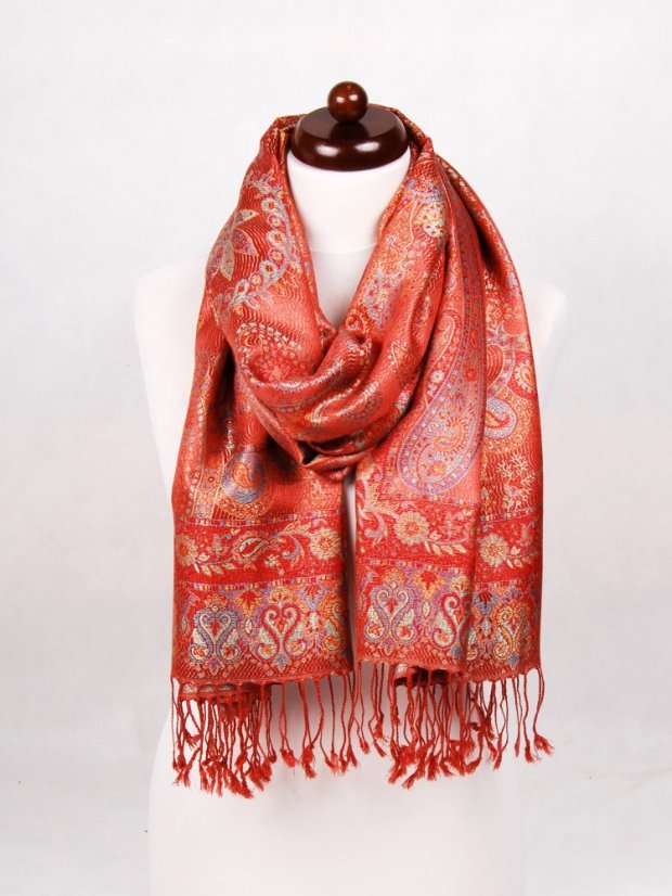 Seidenschal Super groß in Terracotta Farbe mit Rot