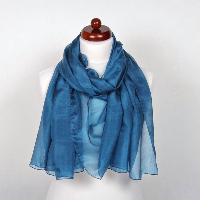 Hodvábny šál veľký šedomodrý s nádychom do petrolejovej farby