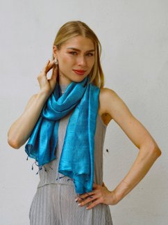 Šál zo surového hodvábu tyrkysový