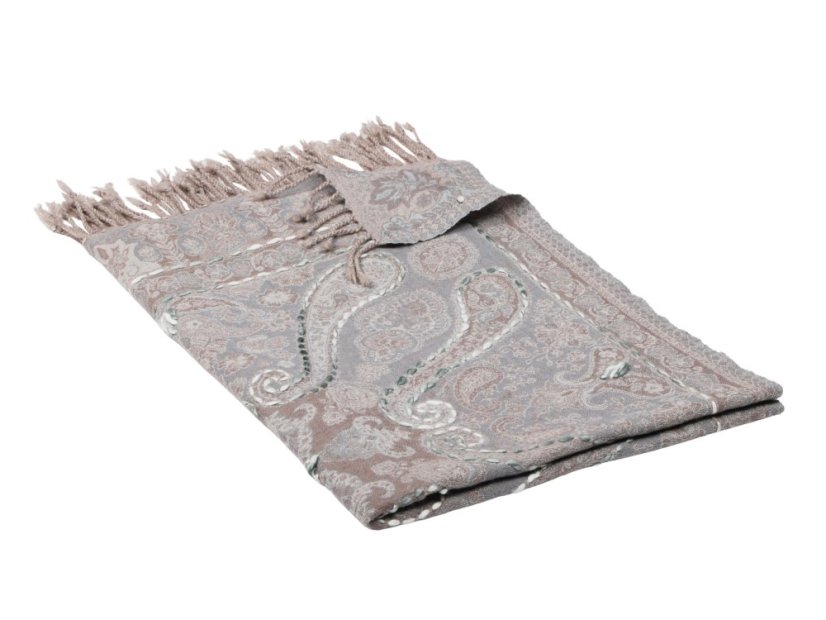 Šál z merino vlny s vyšívaním šedý s šedohnedou farbou