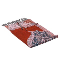 Prostříhávaná šála z viskózy měděná s tmavě tyrkysovou