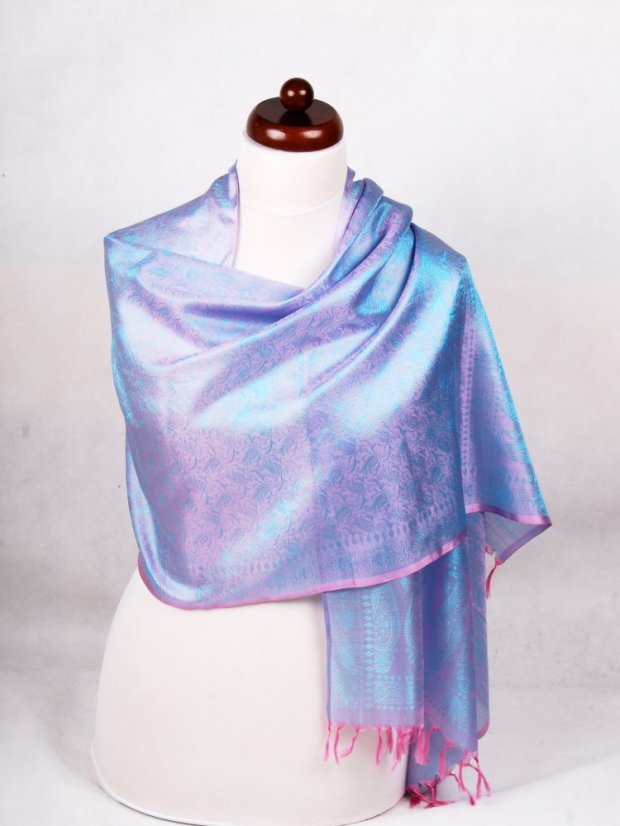Hodvábny šál z Váránasí ružovo-svetlomodrý