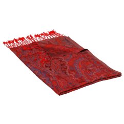 Šál z viskózy a hodvábu červený s tyrkysovou a oranžovou farbou