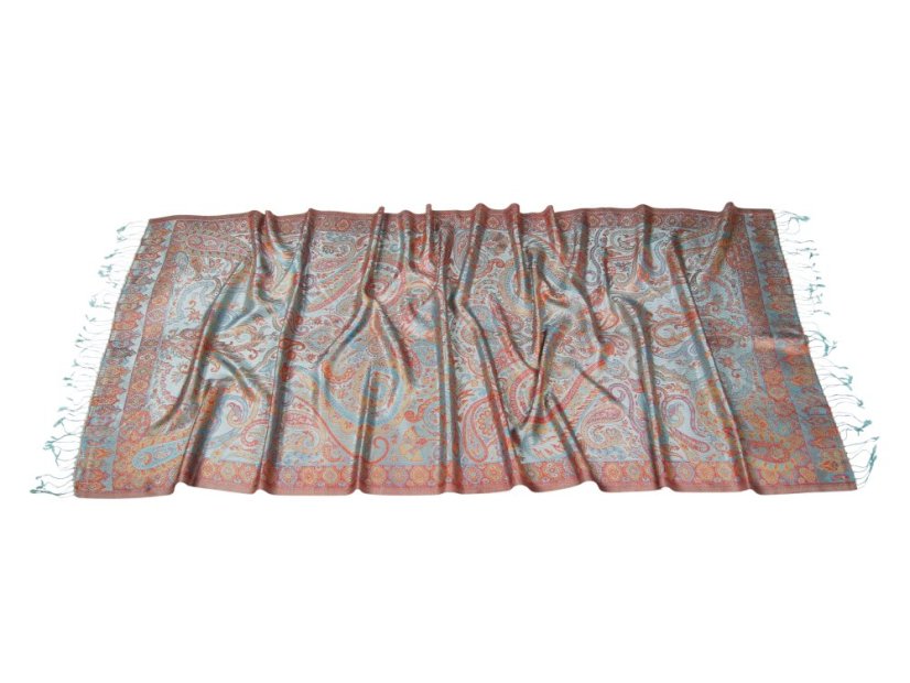 Seidenschal Super groß hellblau mit Rot