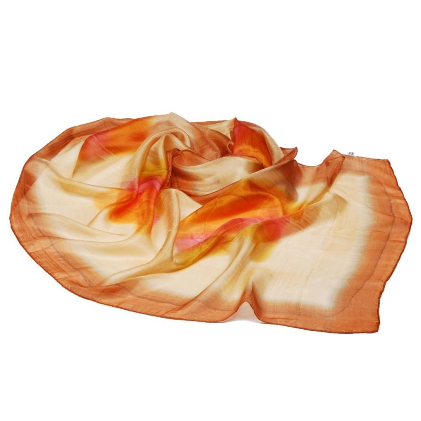 Hedvábná malovaná šála zlato-hnědá